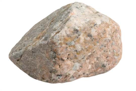 Natural rough geological rock specimen showcasing unique texture and mineral composition. Isolated on a white background for detailed study