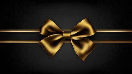 Elegant gold bow tied on a textured black background with gold stripes.