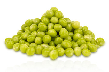 Canned green peas isolated on white background