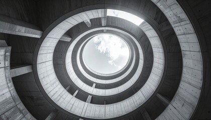Fototapeta premium Concrete Spiral Stairwell with Circular Symmetry