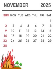 Autumn-themed November Calendar with Falling Leaf Illustrations