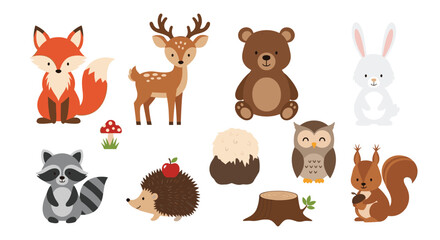 A whimsical collection of forest animals and woodland creatures rendered in a charming pixel art style.