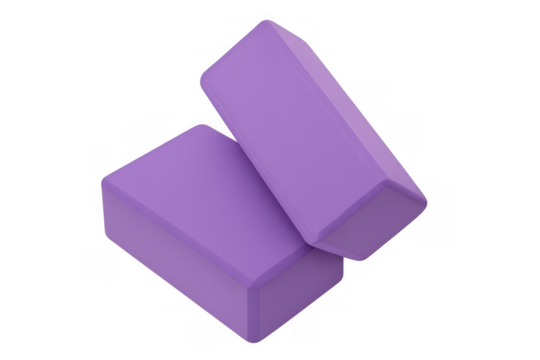 Two purple yoga blocks stacked against each other, representing tools for improving flexibility, strength, and posture in fitness and yoga