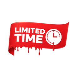 Red banner with limited time text and a clock icon dripping paint isolated on transparent background