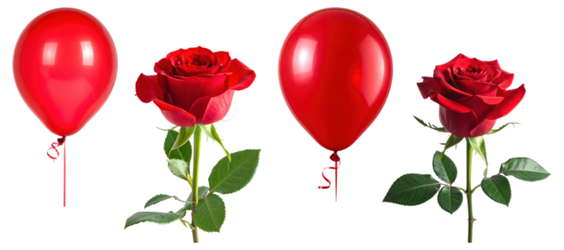A romantic set of red roses and balloons, perfect for Valentine's Day or celebration concepts