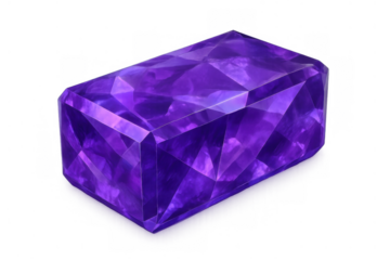 Amethyst crystal gem rectangular cut showcasing vibrant purple color and sparkling facets on transparent background