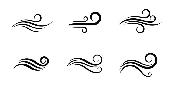 Stylized wind swirls and swooshes isolated on white background