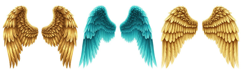 Obraz premium A beautiful set of metallic gold and vibrant turquoise angel wings