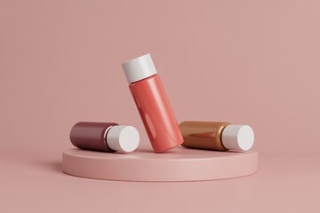 Cosmetic product mockups on pink background for beauty brand promotion ads