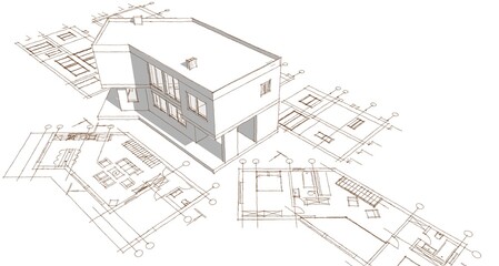 house architectural project sketch 3d illustration	
