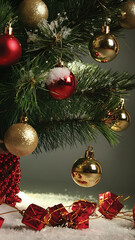 Beautiful sparkling Christmas ornament shining brightly on festive holiday tree