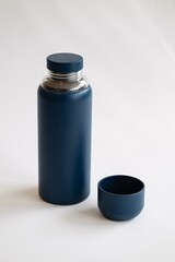 Insulated water bottle navy blue stainless steel reusable travel container drink