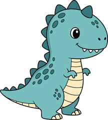 Cartoon dinosaur character, teal body, friendly expression, standing pose, striped belly, kids illustration, cute prehistoric animal, vector art