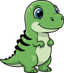 Cartoon dinosaur, green dino character, blue eyes, smiling face, kids illustration, friendly animal, cute reptile, children art, playful design, educational image
