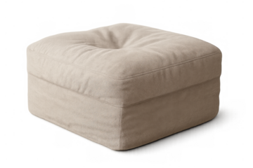 Beige upholstered ottoman with button tufting adding comfort and style to modern interior design, transparent background