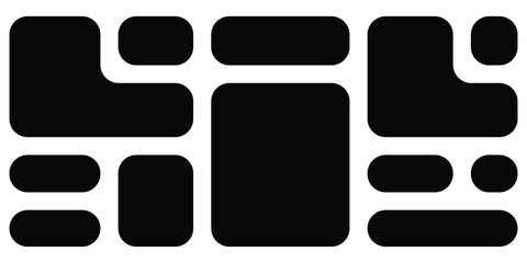 Black dark isolated modern Bento-grid puzzle brick icons on white background. Modern abstract bento-grid icon on white page. Modern design bento-grid. EPS 10. 