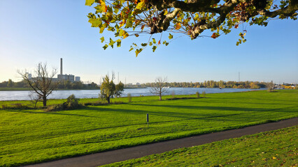 Morgenstimmung - Sonnenaufgang am Rheinufer in D&uuml;sseldorf