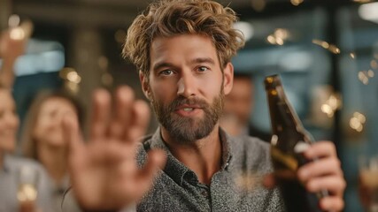 Abstain from alcohol  When a party man refuses a bottle at work, his coworkers and coworkers argue calmly and assertively.