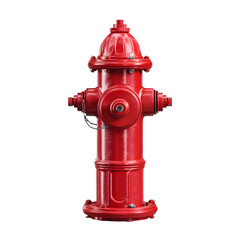 Classic red fire hydrant with multiple nozzles isolated on transparent background