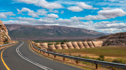 Beersvlei Dam. Constructed in 1957 on the Groot River, this multi-arch dam is designed to remain almost empty to prevent downstream flooding.