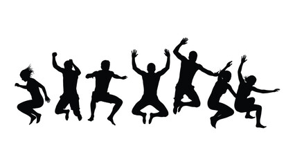 Diverse group of people jumping silhouettes isolated on white background, Vector