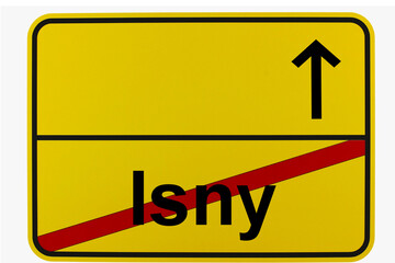 Obraz premium Illustration eines Ortsausgangsschildes von Isny in Baden-Württemberg 