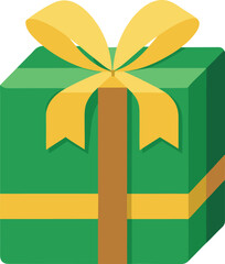 green wrapped gift box with red bow on top