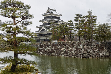 Famous Matsumoto castle originally known as Fukashi Castle National treasure of Japan during wintertime in Matsumoto, prefecture Nagano in Japan