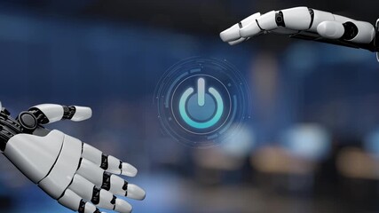 A striking visual depicting a robotic hand reaching out to connect with a glowing power symbol and the phrase tart 2026,' symbolizing technological advancement and innovation. Synapse - Powered by Adobe