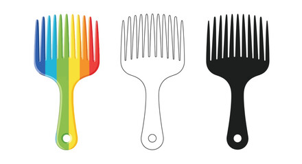 colorful rainbow comb alongside black and white versions