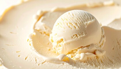 Close-up of vanilla ice cream scoop with smooth texture lifted by metal scooper for editorial dessert photography culinary decor and poetic indulgence-themed visuals