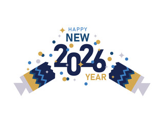 New year 2026 text with party cracker and confetti, multicolored vector illustration isolated on white background, design element for greeting cards, invitation, poster, banner, decoration