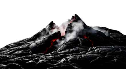 Volcano erupting with lava and smoke isolated on transparent background, a powerful geological event