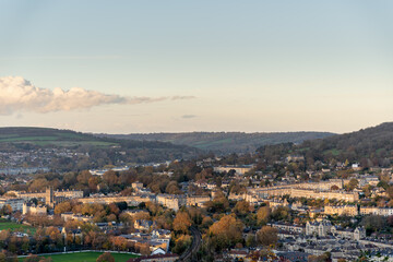 Panoramic view of a serene autumn town