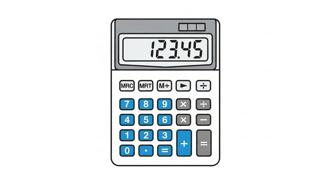 A black digital calculator with visible numbers and a display is an essential technology object for business finance and mathematics work