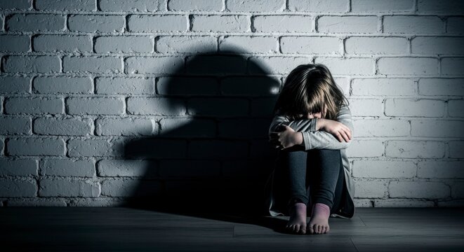 Loneliness: A Child's Silent Battle: The image evokes a somber mood, featuring a little girl huddled against a brick wall.