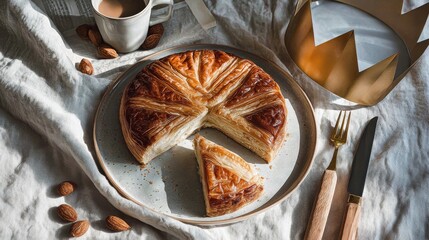 Galette des Rois Slice Showing Frangipane Filling and Hidden Charm for Epiphany