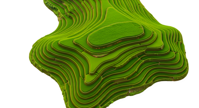 Aerial view of a terraced rice field landscape with intricate patterns isolated on transparent background - Powered by Adobe