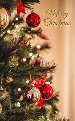 Beautiful sparkling Christmas ornament shining brightly on festive holiday tree