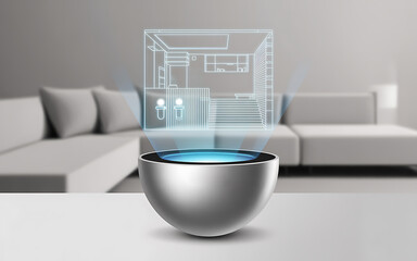 Augmented reality hologram technology projecting house plans for future home and modern interior design