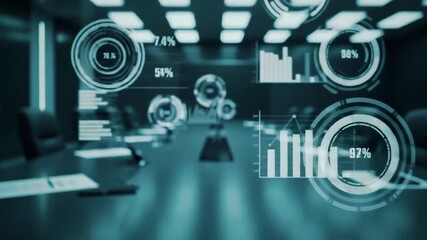 Futuristic holographic interface displays financial charts and data analytics, Financial interface with glowing teal charts, Modern digital analytics and corporate strategy concept. - Powered by Adobe