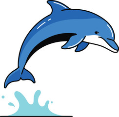 Obraz premium Cartoon Dolphin Jumping Out of Water Isolated Vector Illustration for Marine Life Design