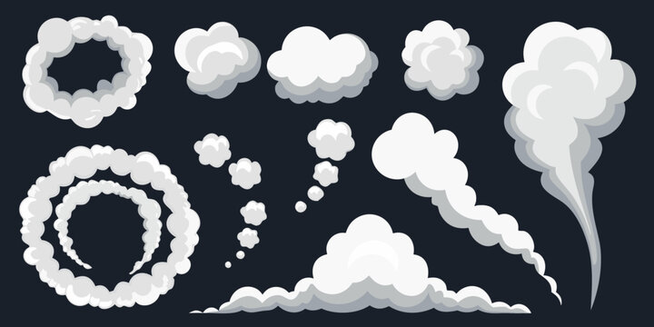 Collection of stylized cartoon smoke and cloud effects for animation and design