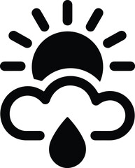 Sun behind cloud with rain drop icon weather forecast