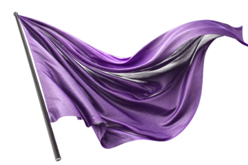 Silk's lustrous purple fabric flutters in the breeze against a transparent background. Composition material. Already cut out.