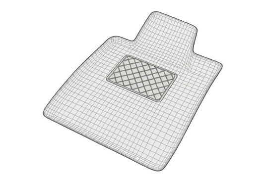 Car floor mat wireframe engineering design. Automotive interior part 3d mesh modeling. Technical diagram