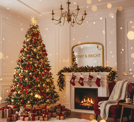 Elegant Christmas decorations featuring lights, ornaments, and garlands everywhere