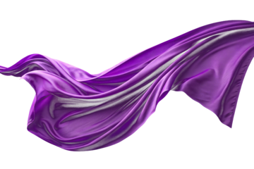 Silk's lustrous purple fabric flutters in the breeze against a transparent background. Composition material. Already cut out.