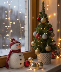 snowman and christmas tree