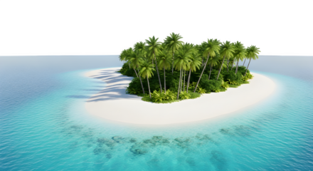 Tropical island with palm trees in the middle of the ocean isolated on transparent background